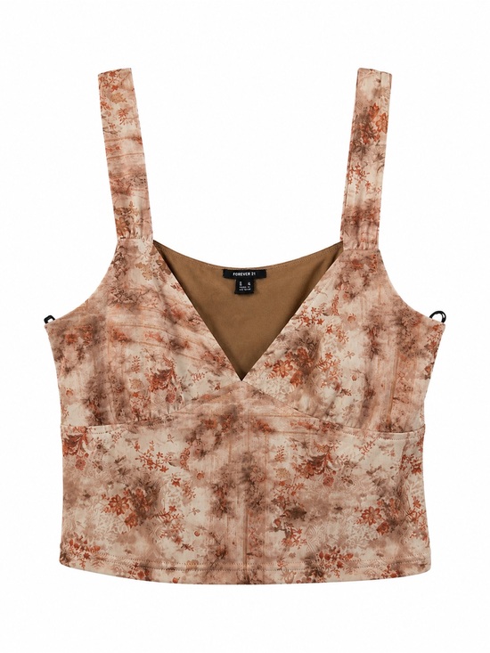 Forever 21 Tops - Forever 21 Beige & Rust Floral V-Neck Cropped Tank